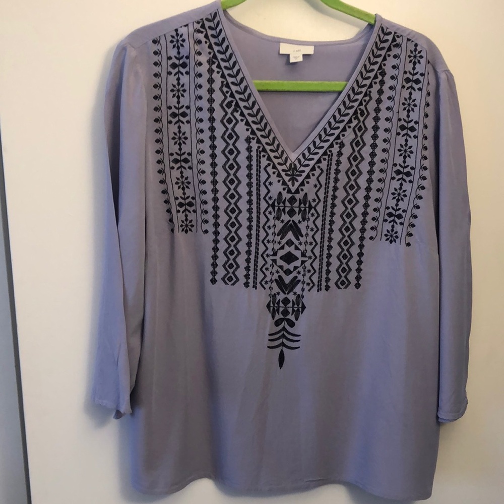 J. Jill Purple 3/4 Sleeve Graphic Blouse